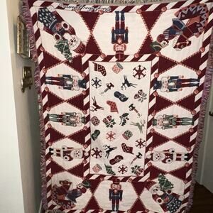Vintage Christmas Nutcracker Santa Throw Blanket Goodwin Weavers 100% Cotton